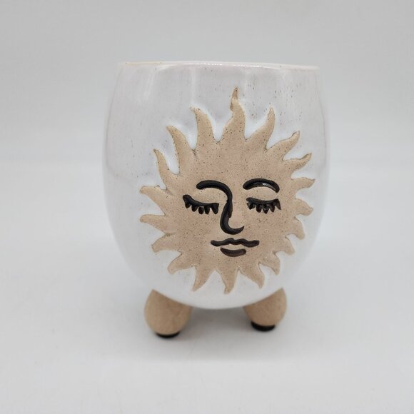 Ceramic Sun Face Planter Pot With Legs 6.25" High 4" Diameter - Picture 2 of 10